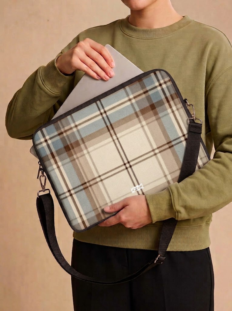Classic Beige & Blue Plaid Laptop Sleeve