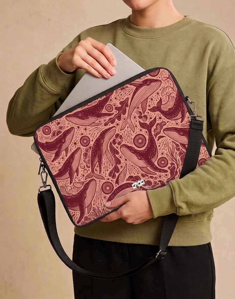Burgundy Whales & Ocean Laptop Sleeve