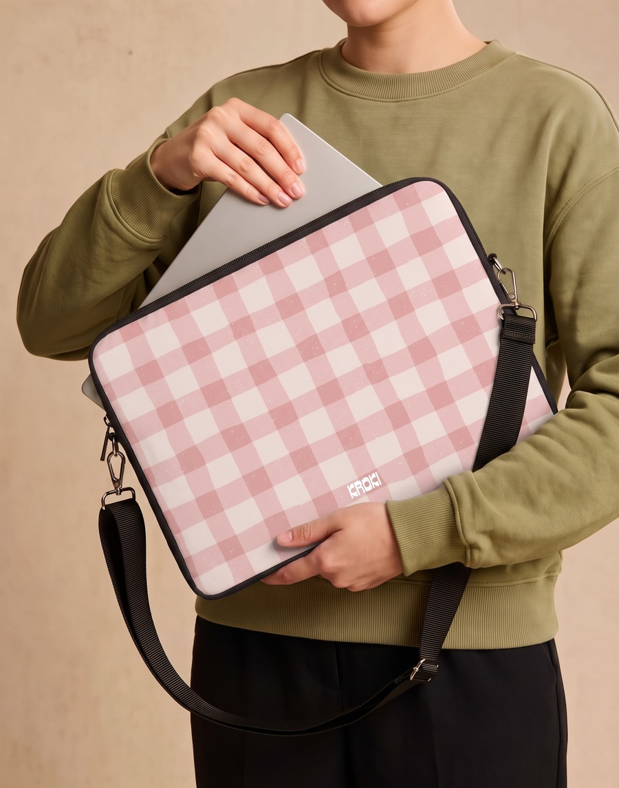 Pink Gingham Plaid Laptop Sleeve