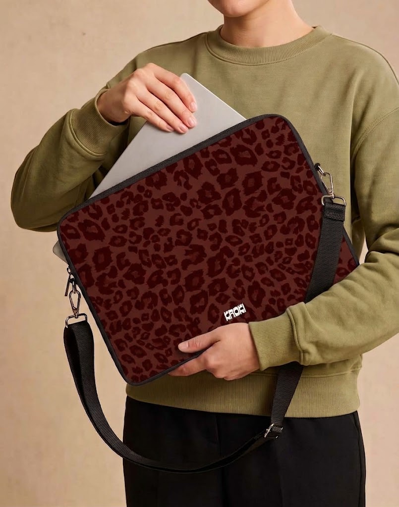 Burgundy Leopard Print Laptop Sleeve