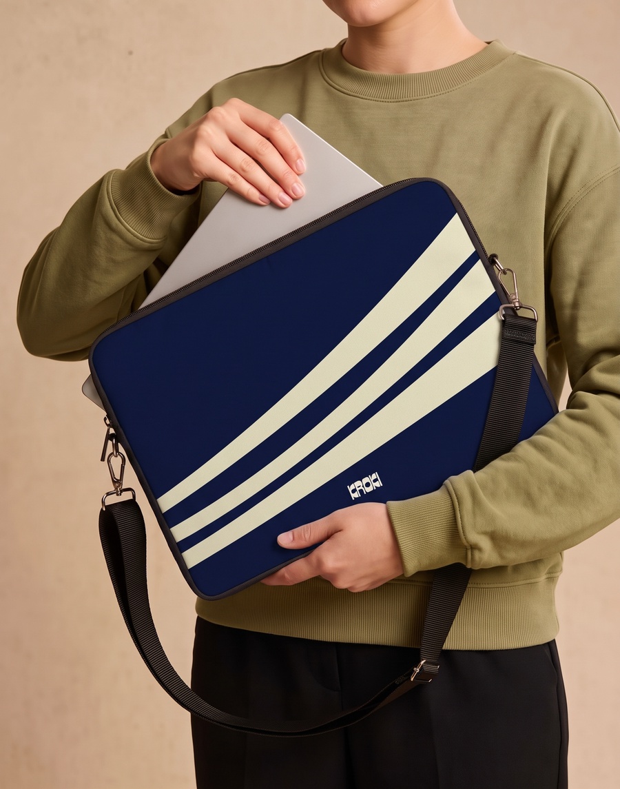 Diagonal Navy Stripes Laptop Sleeve