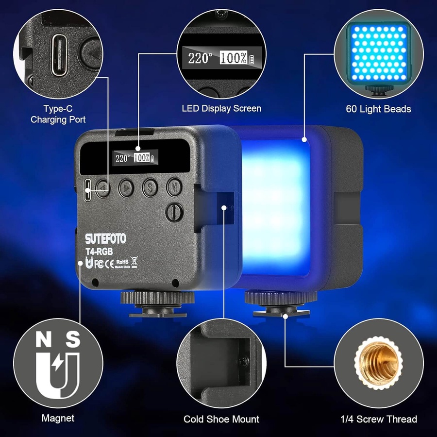 SUTEFOTO T4 RGB LED Light 6W 2500K-9000K