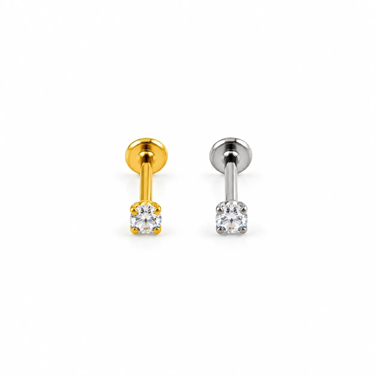 Silver zircon round-flat back