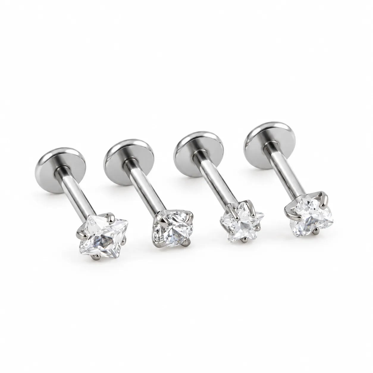 Silver zircon round-flat back