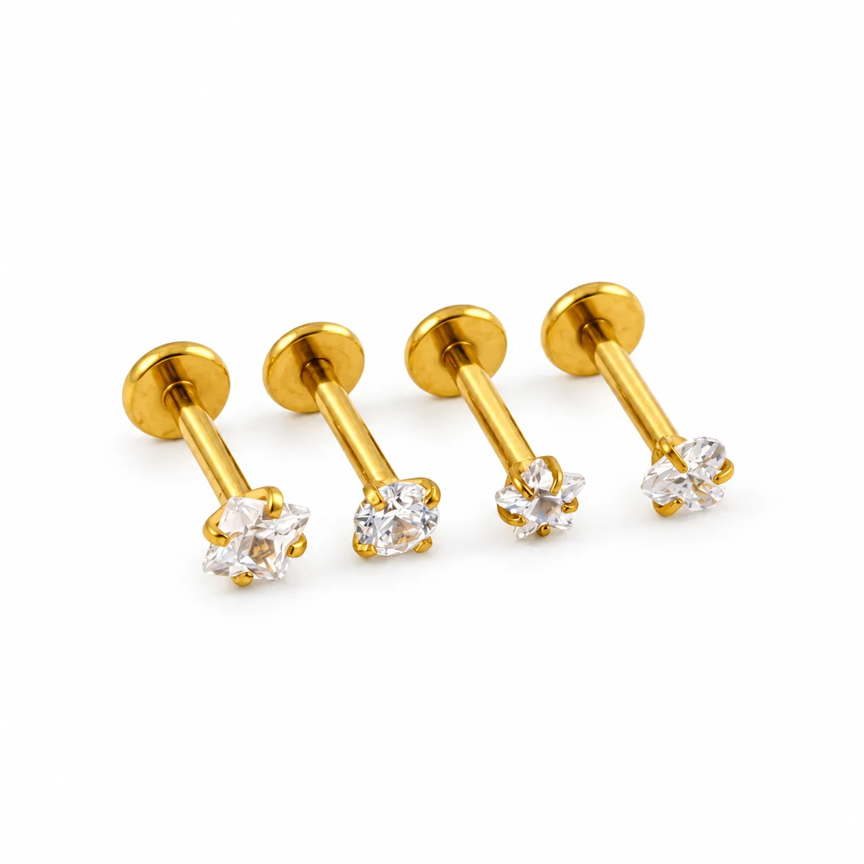 Gold zircon round-flat back