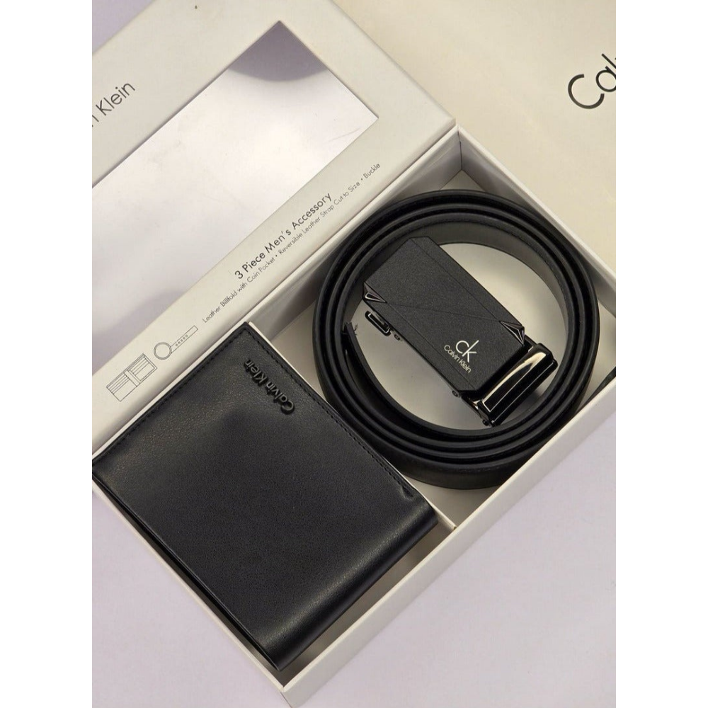 CK Black Leather Wallet-Belt Set For Men #12