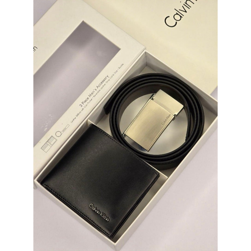 CK Black Leather Wallet-Belt Set For Men #9