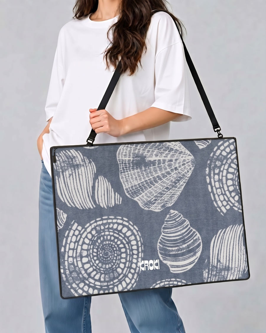 Navy Blue Seashells Art Bag