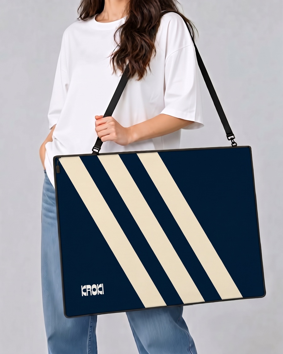 Navy & Cream Diagonal Stripes Art Bag