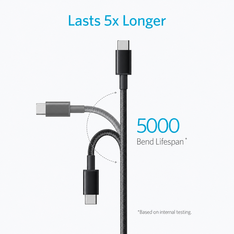 كابل Anker نايلون USB-A إلى USB-C بطول 6 قدم A8173H11 أسود