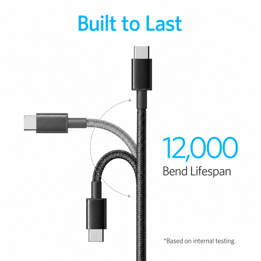 كابل Anker نايلون USB-C إلى USB-C بطول 1 متر وشحن PD 60W A8752H11 أسود