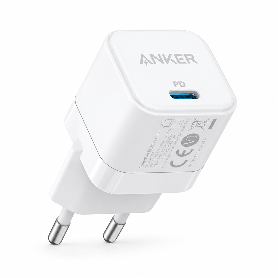 شاحن Anker PowerPort III Cube A2149L23 بقوة 20W USB-C أبيض - ضمان 18 شهر