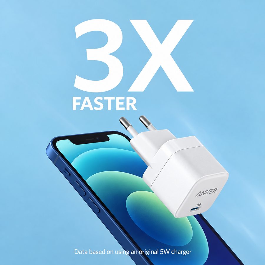شاحن Anker PowerPort III Cube A2149L23 بقوة 20W USB-C أبيض - ضمان 18 شهر