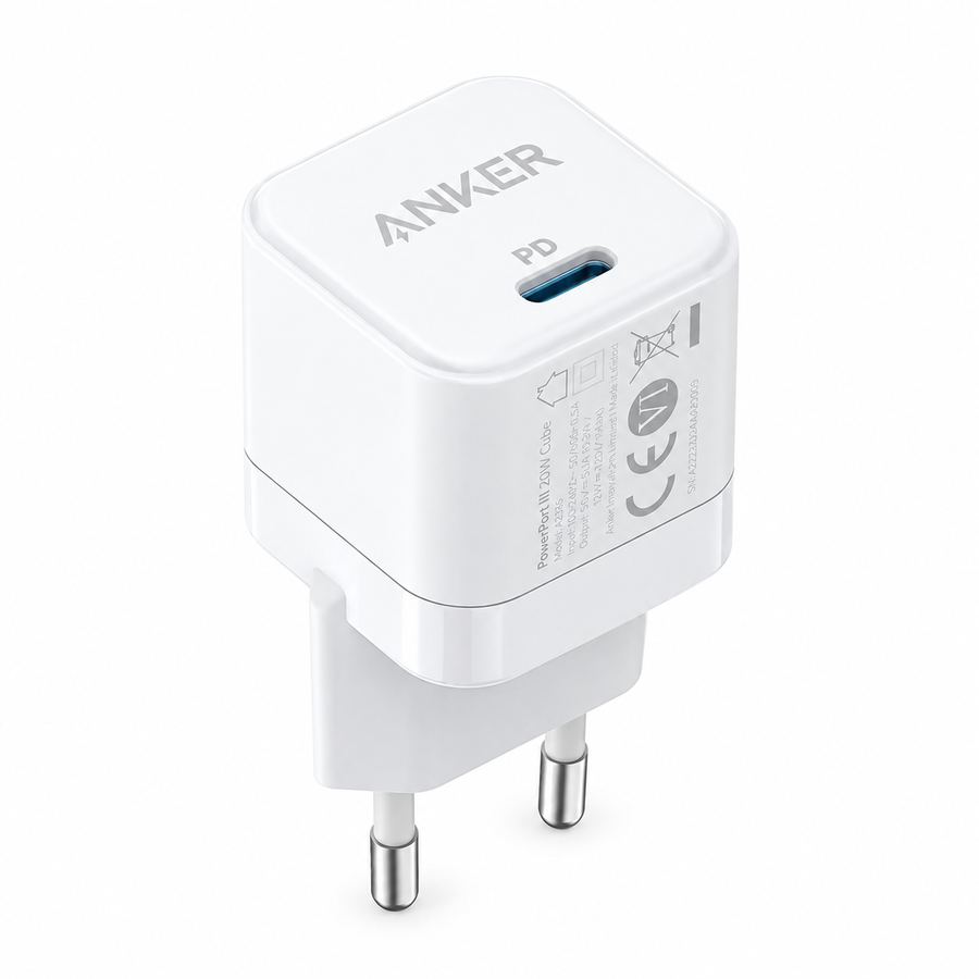 شاحن Anker PowerPort III Cube A2149L23 بقوة 20W USB-C أبيض - ضمان 18 شهر