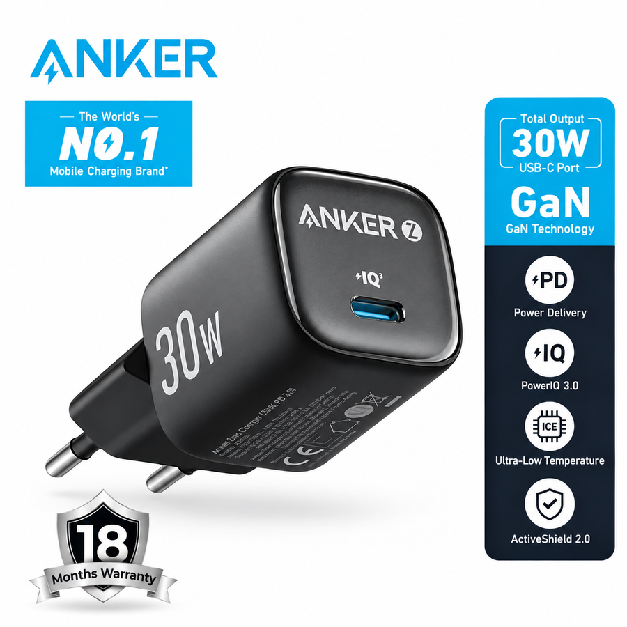 شاحن Anker Zolo A2698L11 GaN بقوة 30W USB-C أسود - ضمان 18 شهر