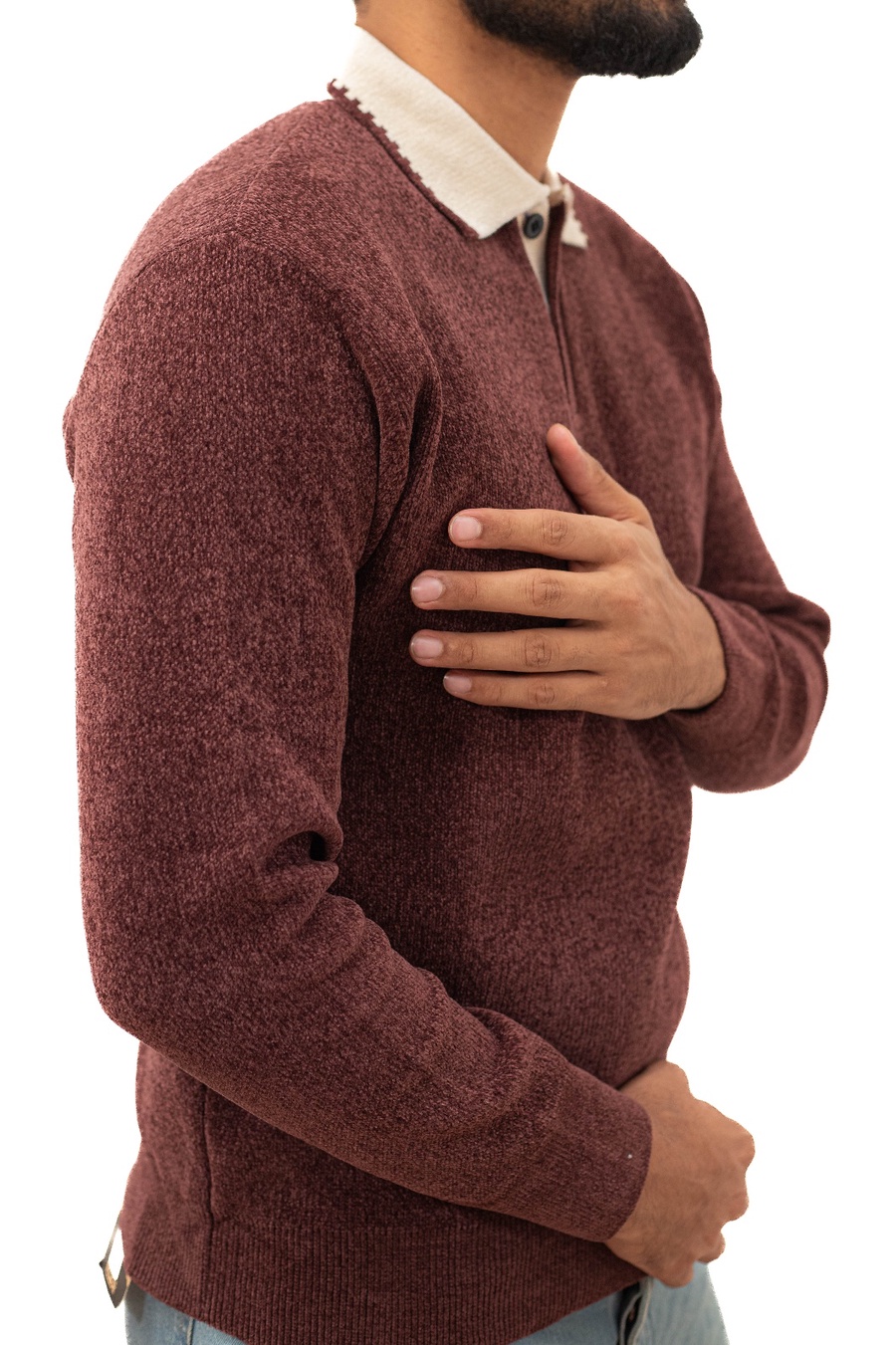 بلوفر تريكو بياقة نبيتي — Burgundy Knit Polo Sweater
