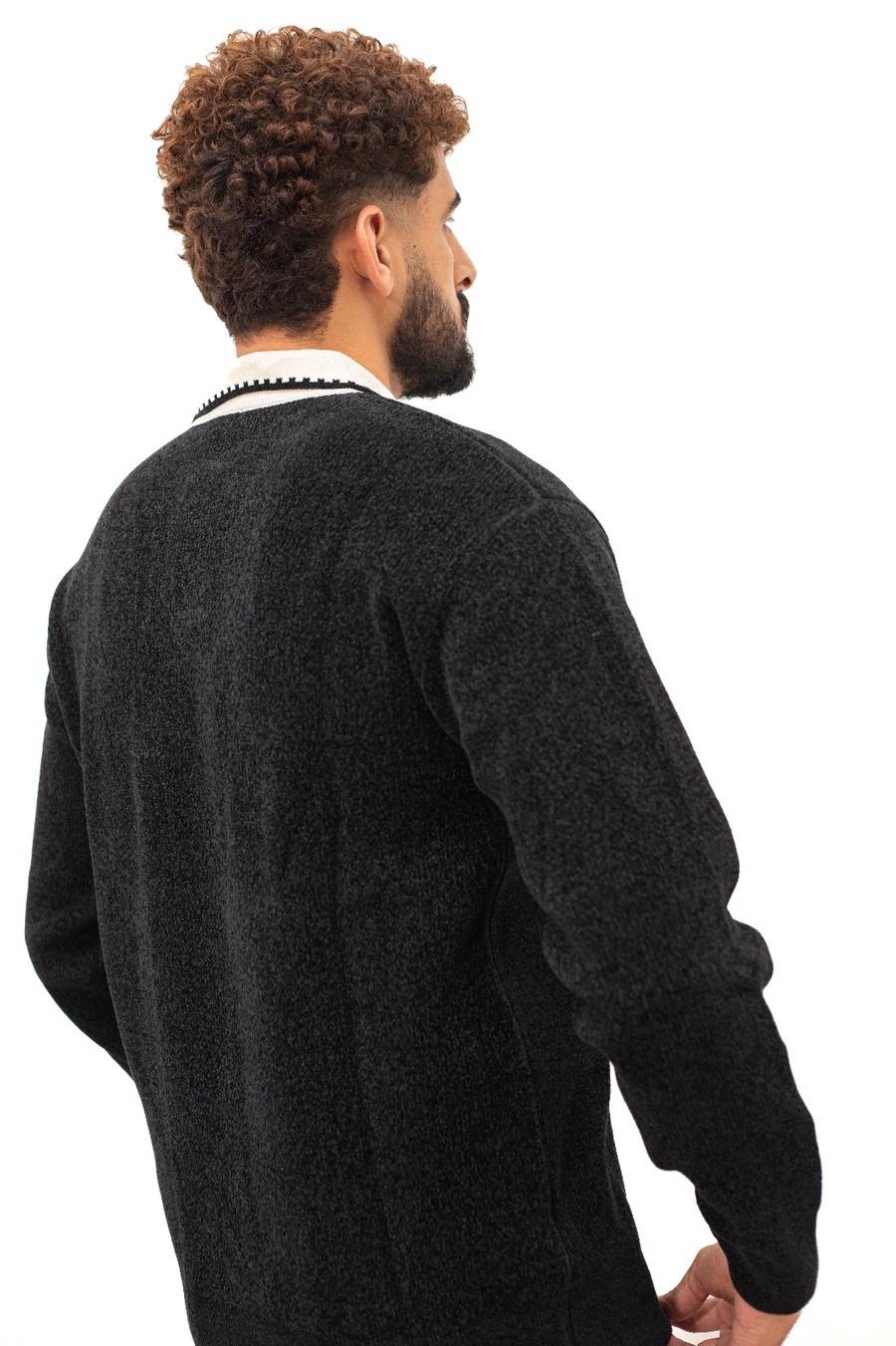 بلوفر تريكو بياقة أسود — Black Knit Polo Sweater