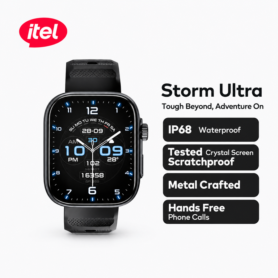 ساعة itel Storm Ultra ISW-O23 بشاشة 2.02 بوصة ومكالمات Bluetooth وIP68 - ضمان 12 شهر