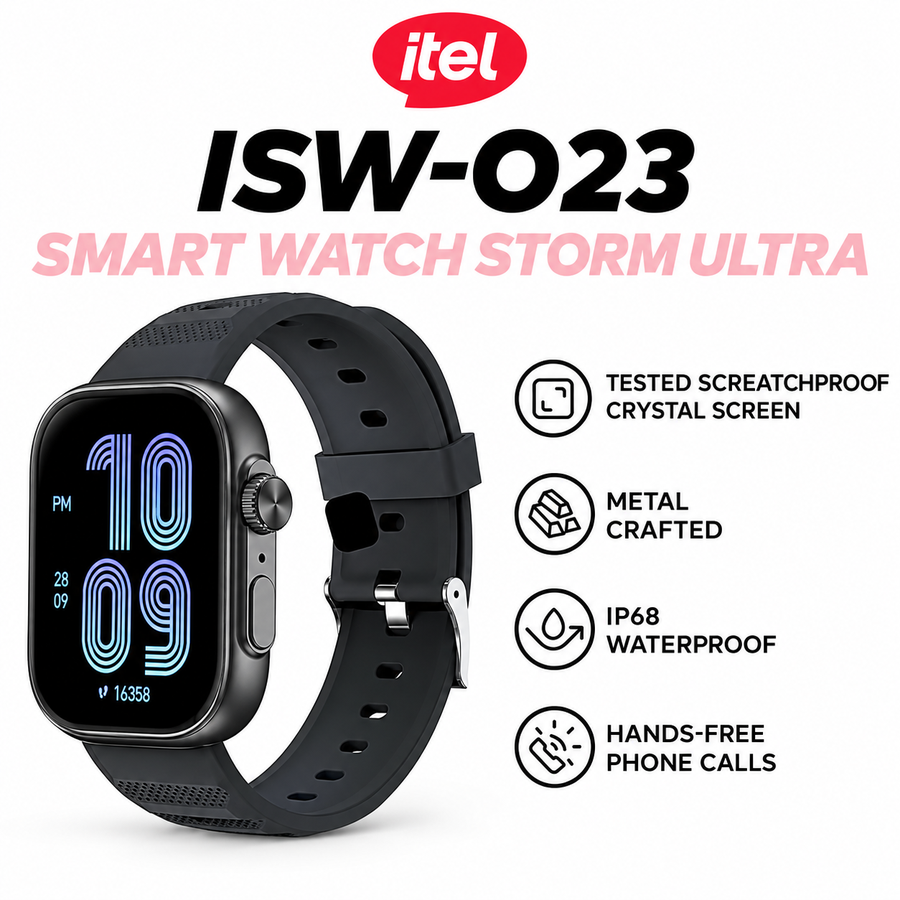 ساعة itel Storm Ultra ISW-O23 بشاشة 2.02 بوصة ومكالمات Bluetooth وIP68 - ضمان 12 شهر