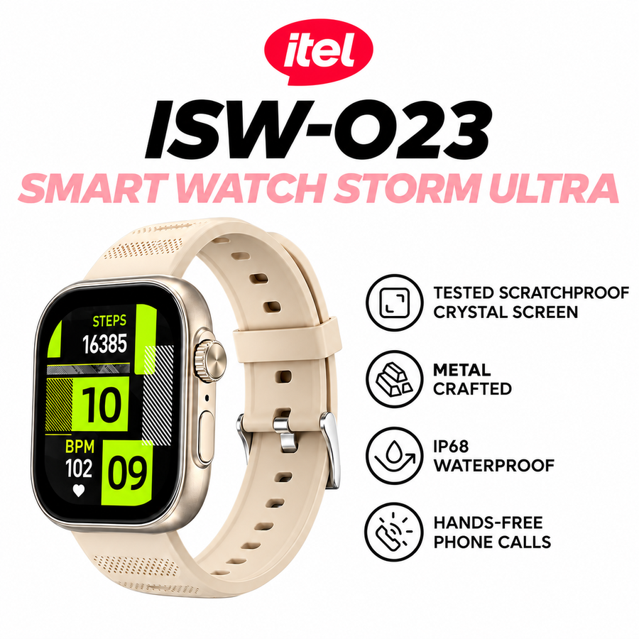 ساعة itel Storm Ultra ISW-O23 بشاشة 2.02 بوصة ومكالمات Bluetooth وIP68 - ضمان 12 شهر