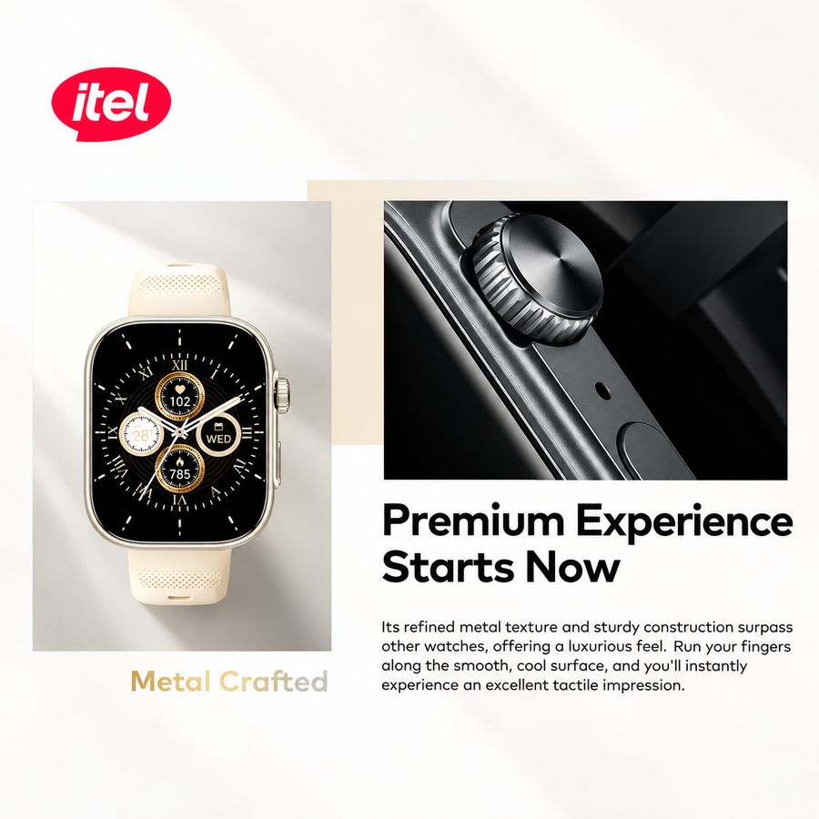 ساعة itel Storm Ultra ISW-O23 بشاشة 2.02 بوصة ومكالمات Bluetooth وIP68 - ضمان 12 شهر