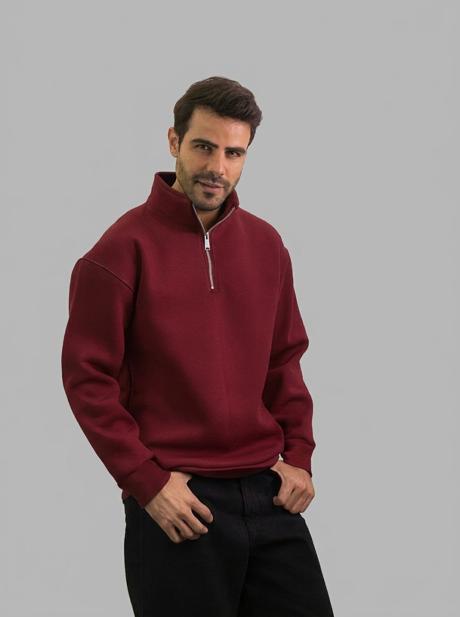 Plain Half-Zip Sweatshirt | سويت شيرت نص سوستة ساده 