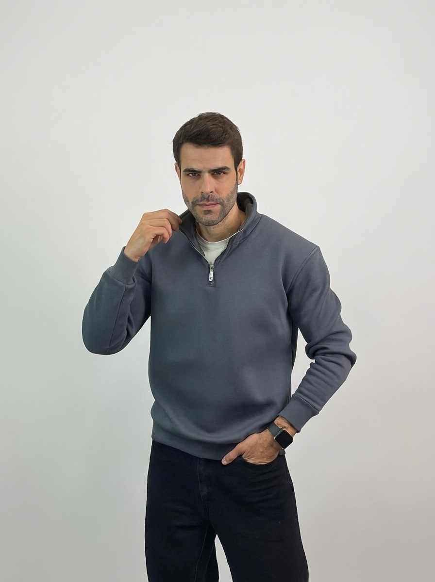 Plain Half-Zip Sweatshirt | سويت شيرت نص سوستة ساده 