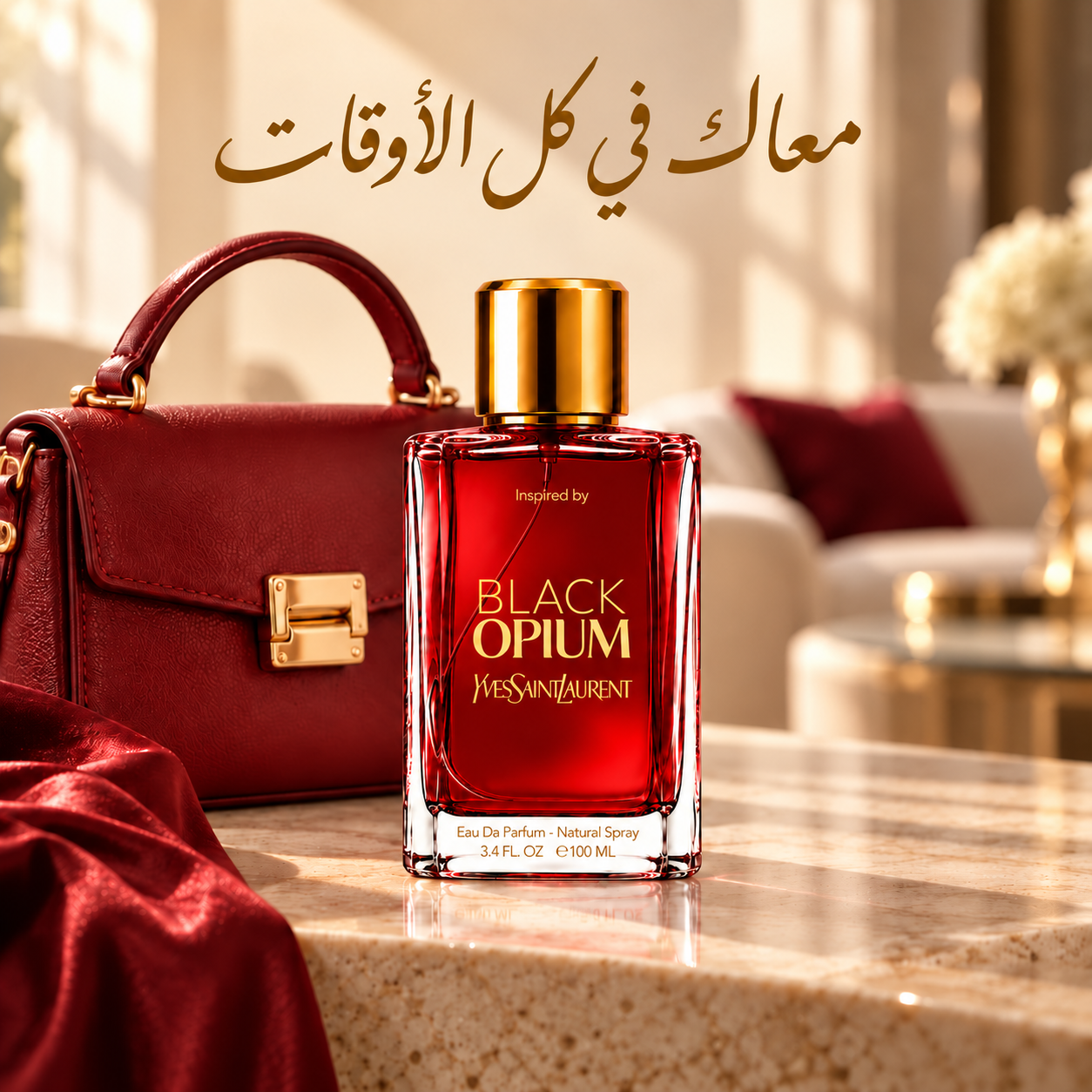 Black Opium with an elegant women's leather handbag