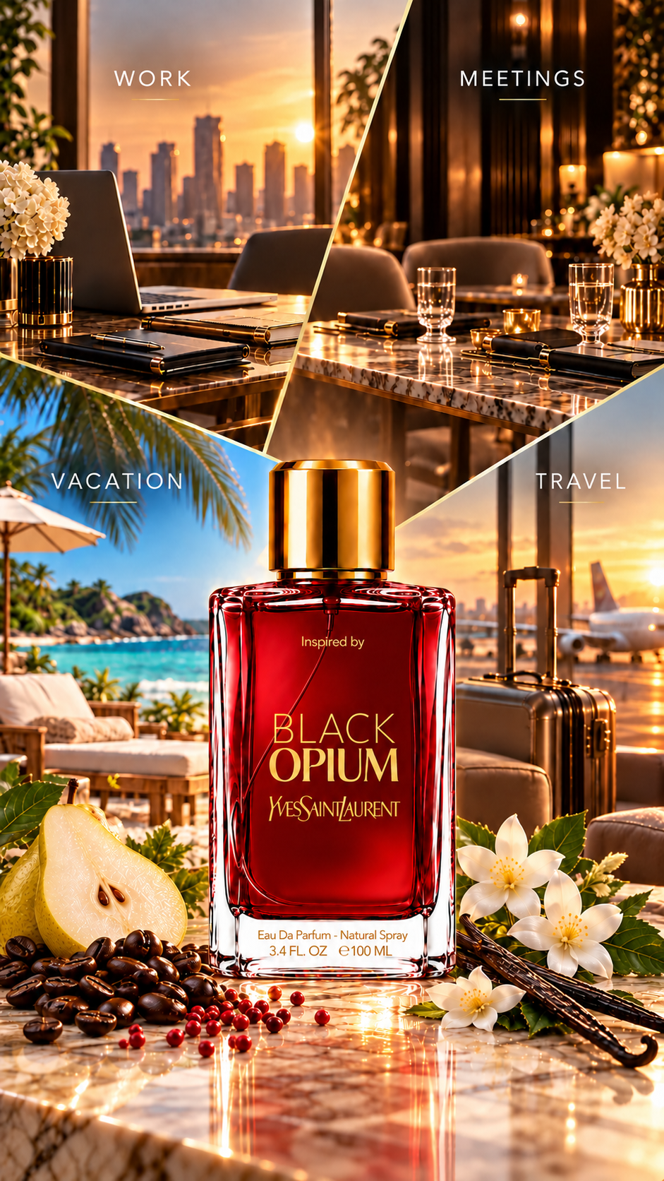 Black Opium work, meetings, vacation and travel collage