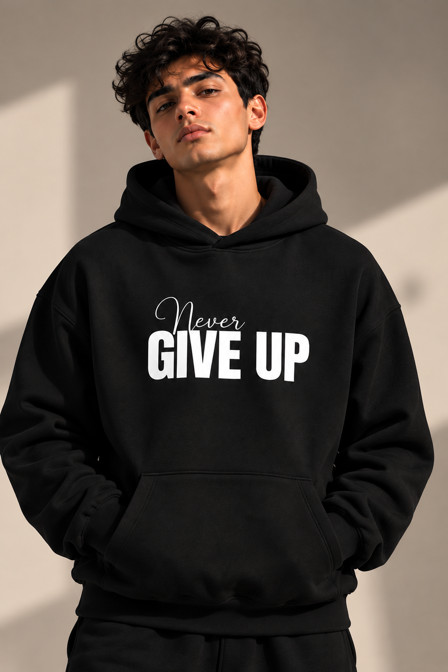 Never Give Up Hoodie – Black