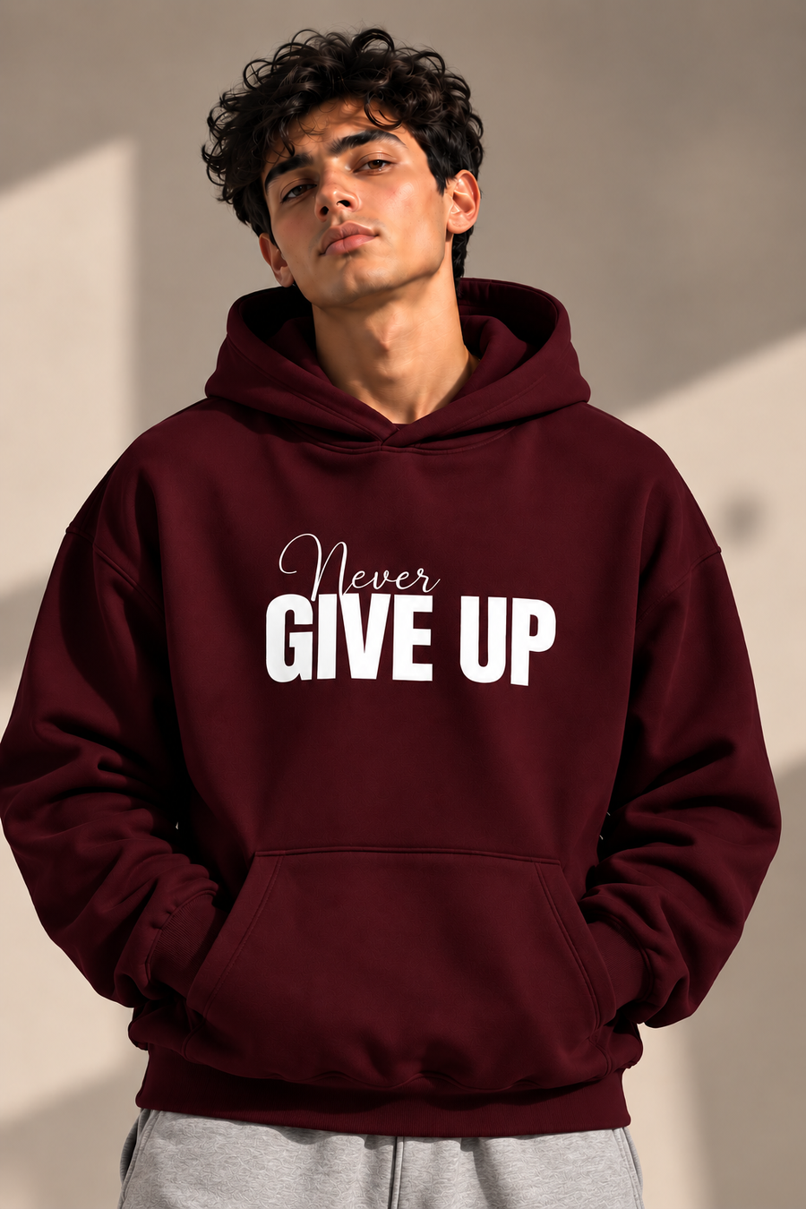 Never Give Up Hoodie – Burgundy