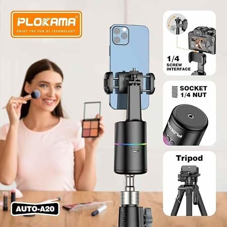 حامل موبايل ذكي PLOKAMA AUTO-A20 بتتبع الوجه 360° وريموت تحكم بلوتوث - افضل جيمبل لتصوير الفيديوهات، اللايف، وصناعة المحتوى
