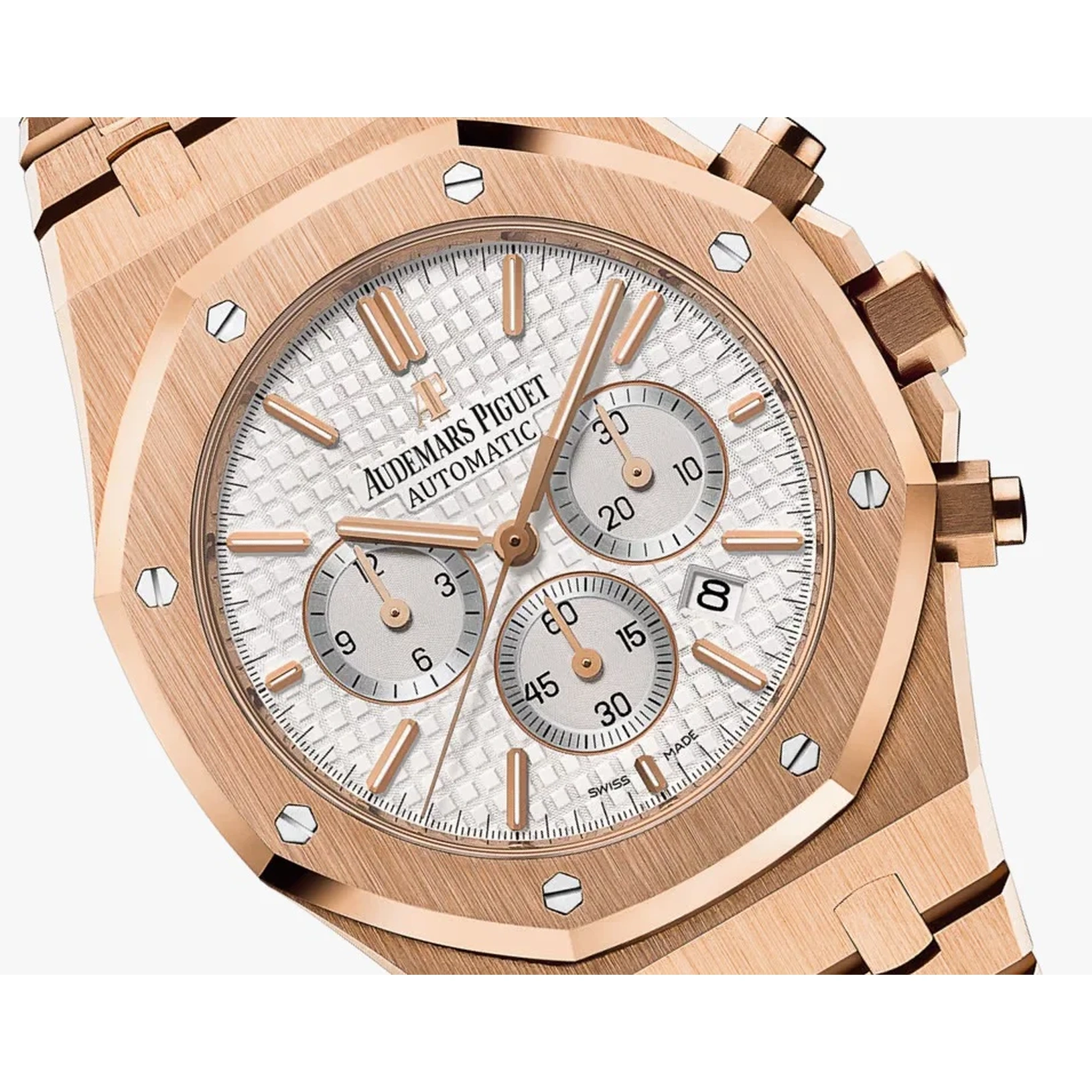 Audemars Piguet Watch For Men - Royal Oak Selfwinding Chronograph, Rose Gold, White Dial