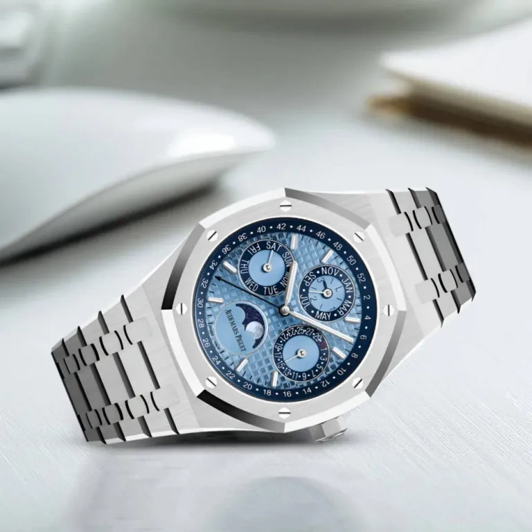 Audemars Piguet Watch For Men - Royal Oak Selfwinding Prepetual Calendar, Steel, Baby Blue Dial