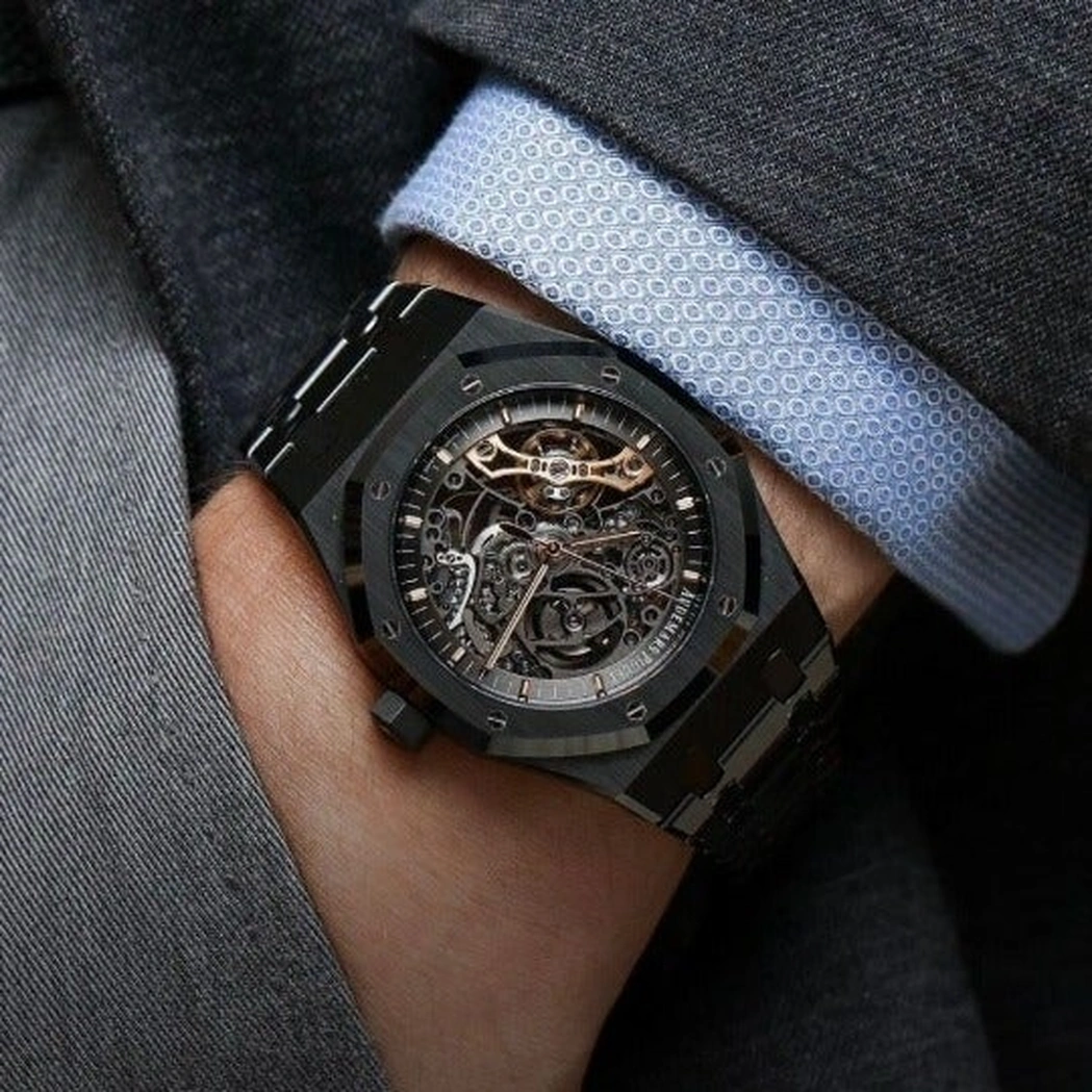 Audemars Piguet Watch For Men - Royal Oak Double Balance Wheel Openworked, Black Ceramic