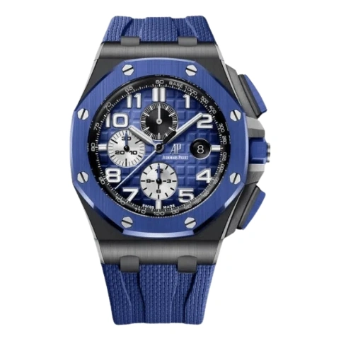 Audemars Piguet Watch For Men - Royal Oak Offshore Chronograph, Black-Blue Ceramic, Blue Dial