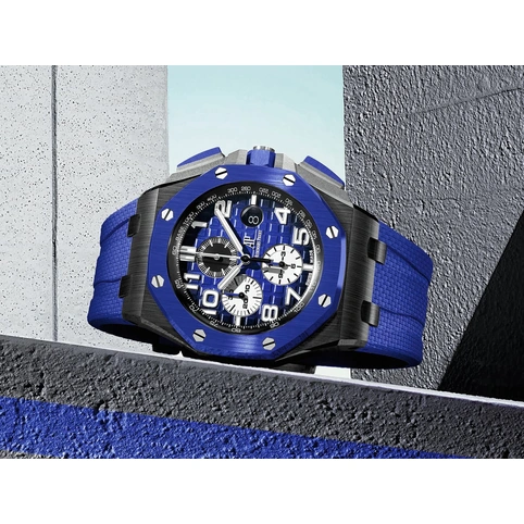 Audemars Piguet Watch For Men - Royal Oak Offshore Chronograph, Black-Blue Ceramic, Blue Dial
