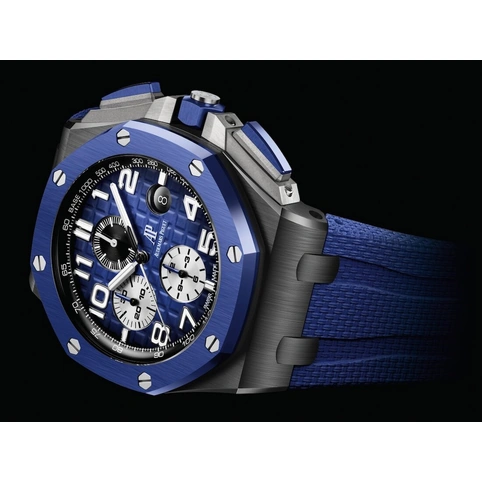 Audemars Piguet Watch For Men - Royal Oak Offshore Chronograph, Black-Blue Ceramic, Blue Dial