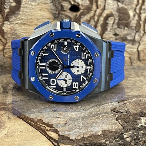 Audemars Piguet Watch For Men - Royal Oak Offshore Chronograph, Black-Blue Ceramic, Blue Dial
