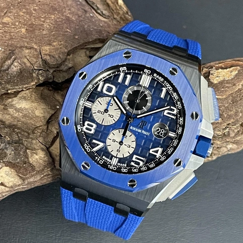 Audemars Piguet Watch For Men - Royal Oak Offshore Chronograph, Black-Blue Ceramic, Blue Dial