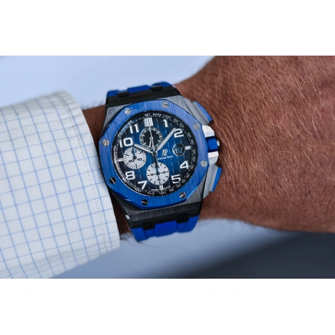 Audemars Piguet Watch For Men - Royal Oak Offshore Chronograph, Black-Blue Ceramic, Blue Dial