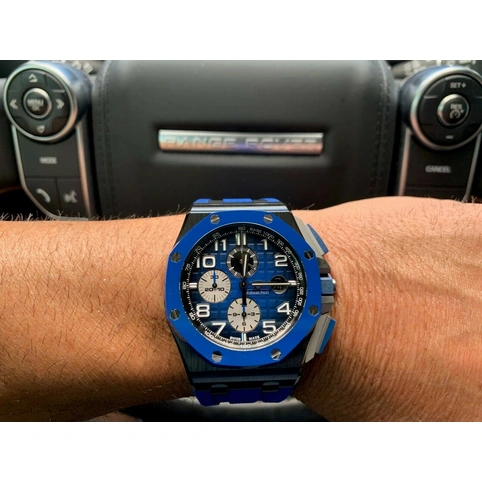 Audemars Piguet Watch For Men - Royal Oak Offshore Chronograph, Black-Blue Ceramic, Blue Dial