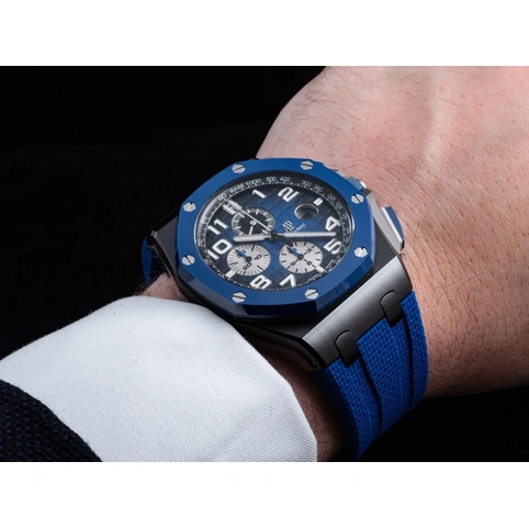 Audemars Piguet Watch For Men - Royal Oak Offshore Chronograph, Black-Blue Ceramic, Blue Dial