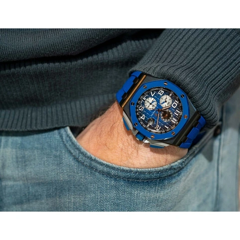 Audemars Piguet Watch For Men - Royal Oak Offshore Chronograph, Black-Blue Ceramic, Blue Dial
