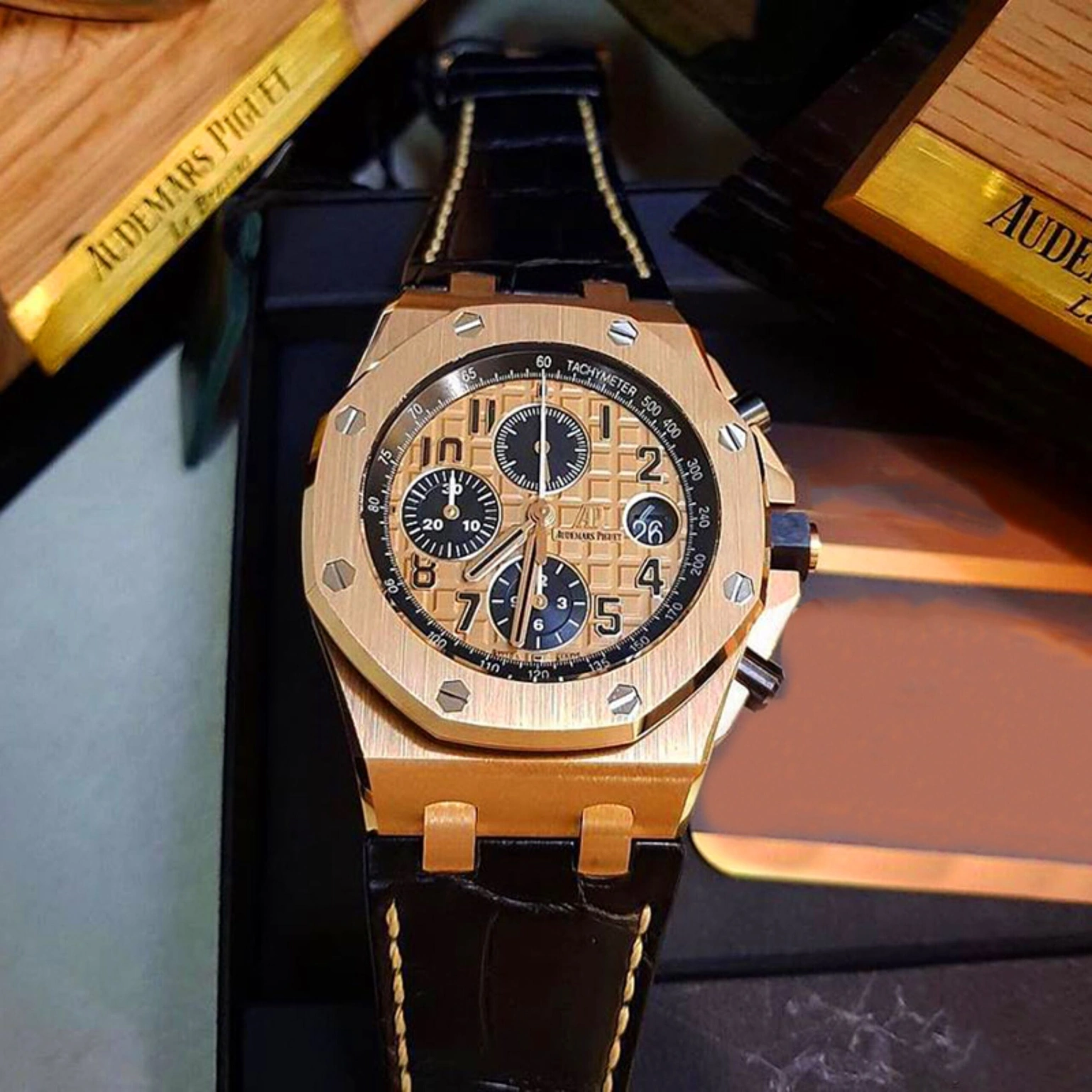 Audemars Piguet Watch For Men - Royal Oak Offshore Chronograph, Rose Gold on Alligator Strap