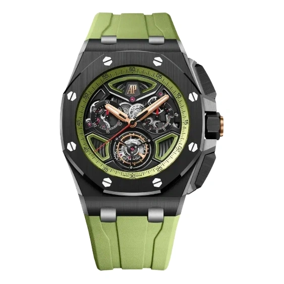 Audemars Piguet Watch For Men - Royal Oak Offshore Selfwinding Flying Tourbillon Chronograph, Black Ceramic, Black-Green Dial