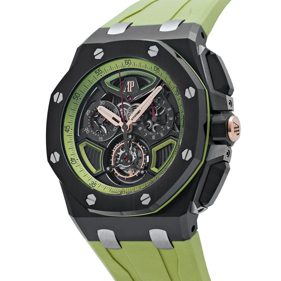 Audemars Piguet Watch For Men - Royal Oak Offshore Selfwinding Flying Tourbillon Chronograph, Black Ceramic, Black-Green Dial