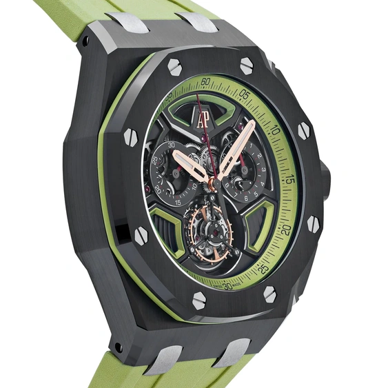 Audemars Piguet Watch For Men - Royal Oak Offshore Selfwinding Flying Tourbillon Chronograph, Black Ceramic, Black-Green Dial