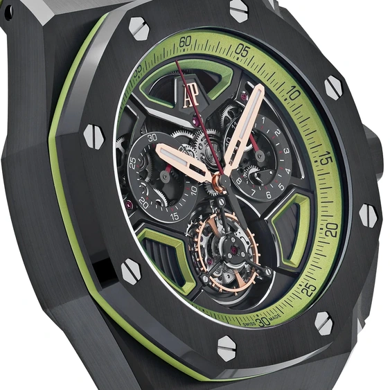 Audemars Piguet Watch For Men - Royal Oak Offshore Selfwinding Flying Tourbillon Chronograph, Black Ceramic, Black-Green Dial
