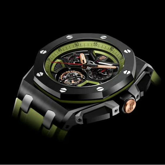 Audemars Piguet Watch For Men - Royal Oak Offshore Selfwinding Flying Tourbillon Chronograph, Black Ceramic, Black-Green Dial
